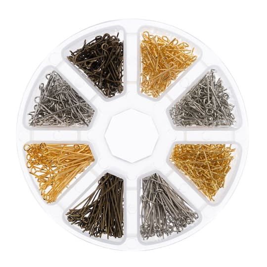 John Bead Eye Pins Assortment Round 8 Slot Jewelry Findings & Making Kit, 1000ct.